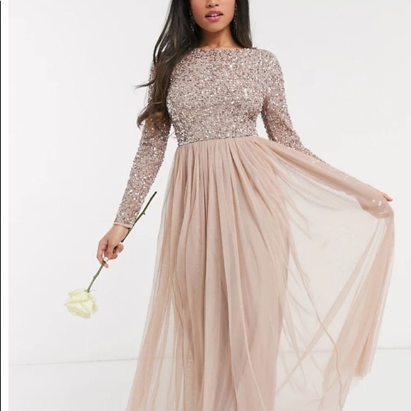 maya long sleeve sequin dress